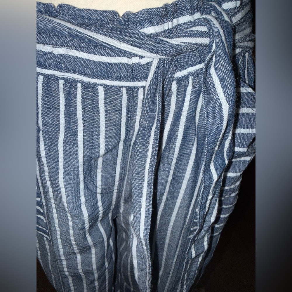 Hope & Harlow Maritime Blue White Striped Chambray Pants Beach Summer Resort - Picture 3 of 8